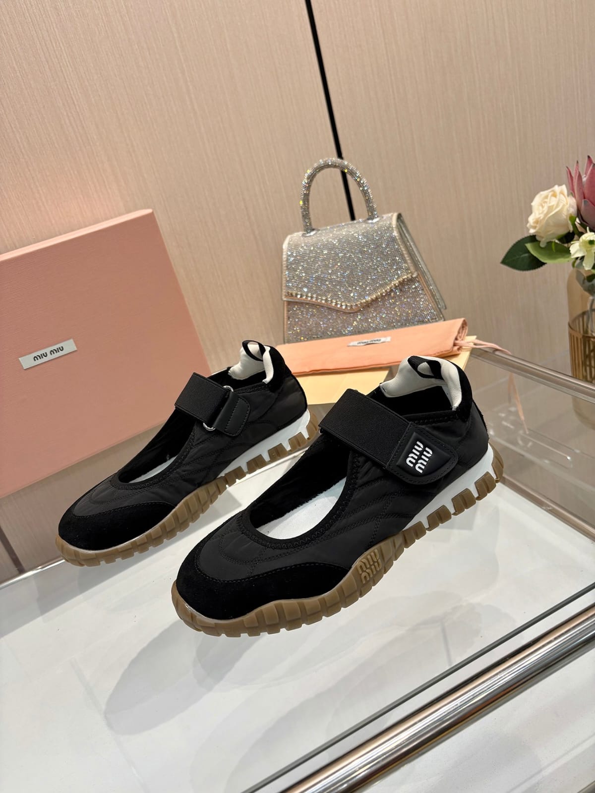 Miu Miu  Tyre technical fabric and suede ballerinas for women