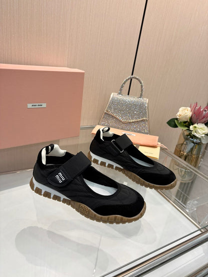 Miu Miu  Tyre technical fabric and suede ballerinas for women