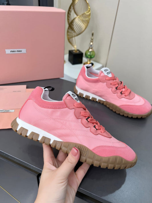 Miu Miu  Tyre technical fabric and suede sneakers for women