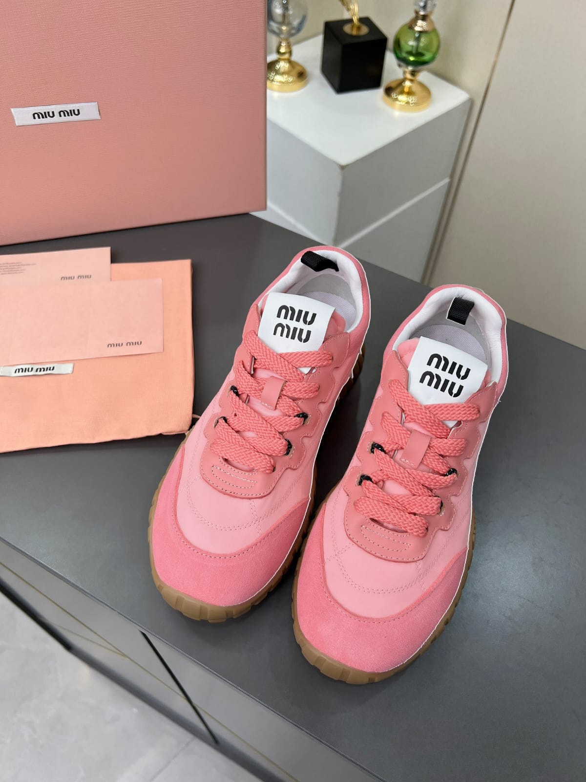 Miu Miu  Tyre technical fabric and suede sneakers for women