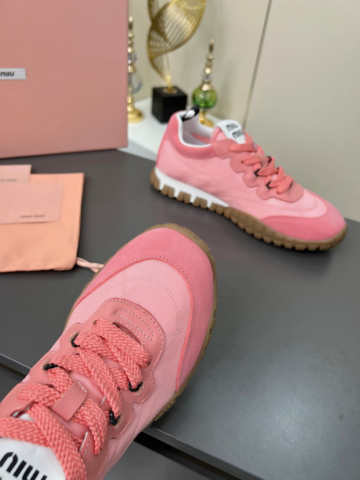 Miu Miu  Tyre technical fabric and suede sneakers for women