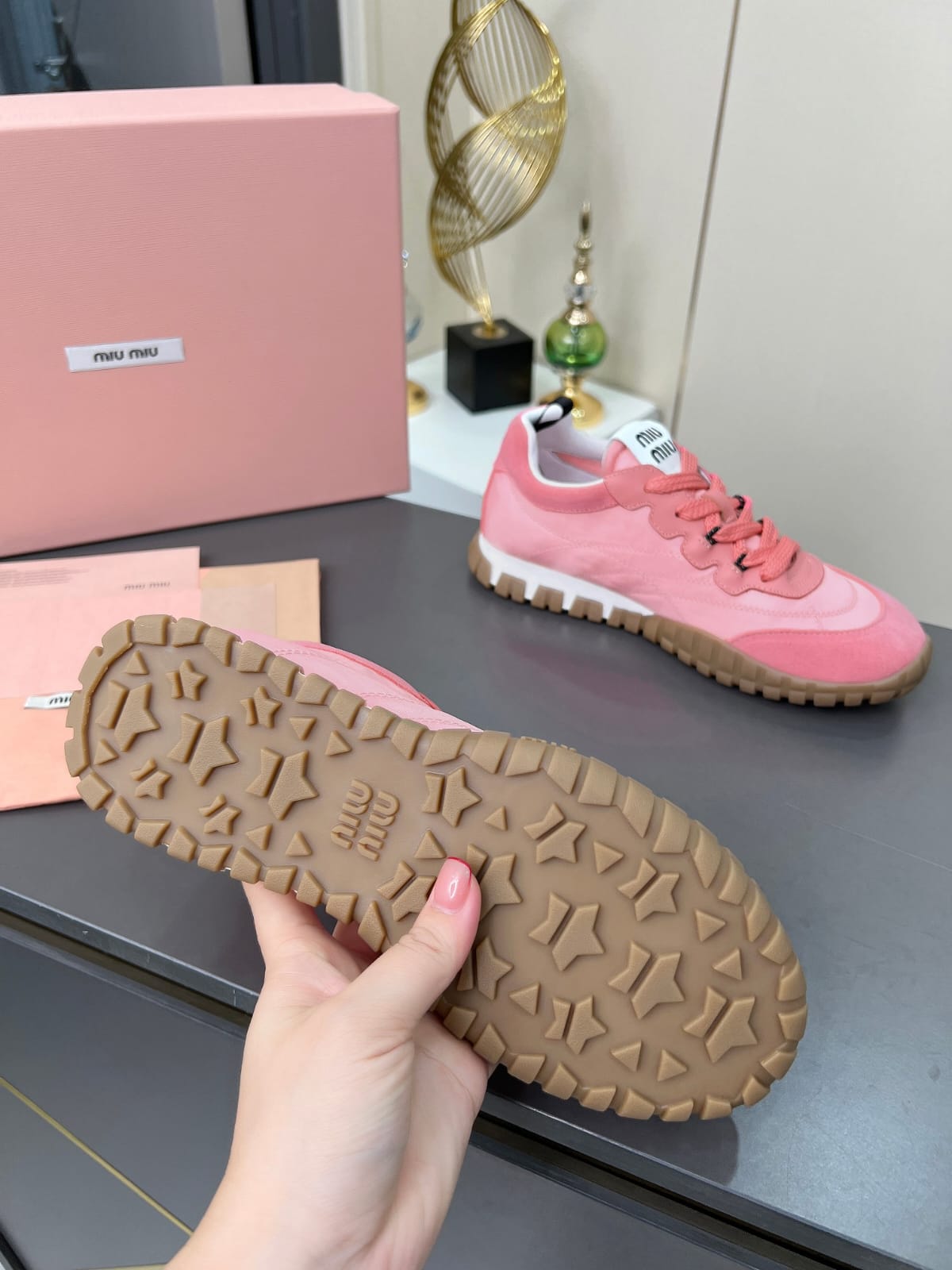 Miu Miu  Tyre technical fabric and suede sneakers for women