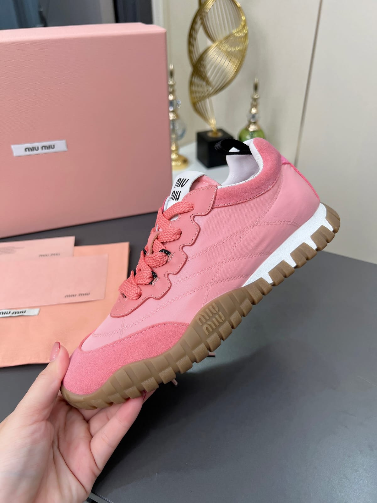 Miu Miu  Tyre technical fabric and suede sneakers for women