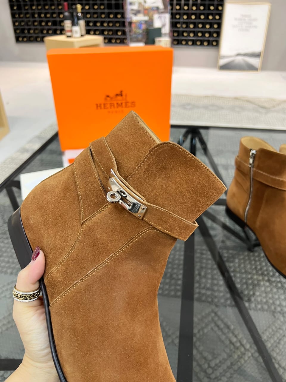 HERMES Ankle boot in suede calfskin for men