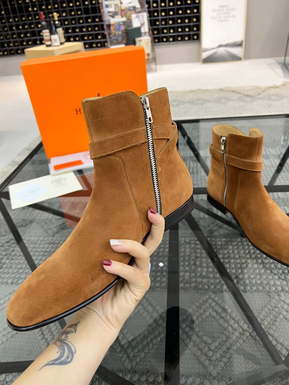 HERMES Ankle boot in suede calfskin for men
