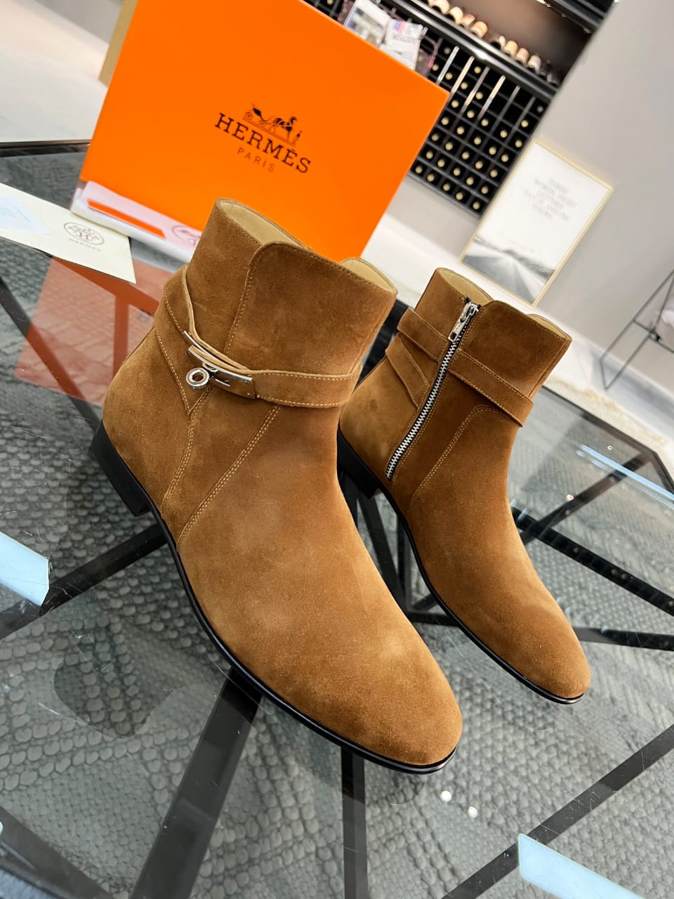 HERMES Ankle boot in suede calfskin for men