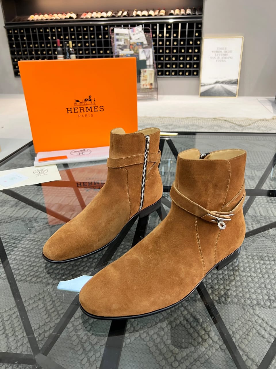 HERMES Ankle boot in suede calfskin for men