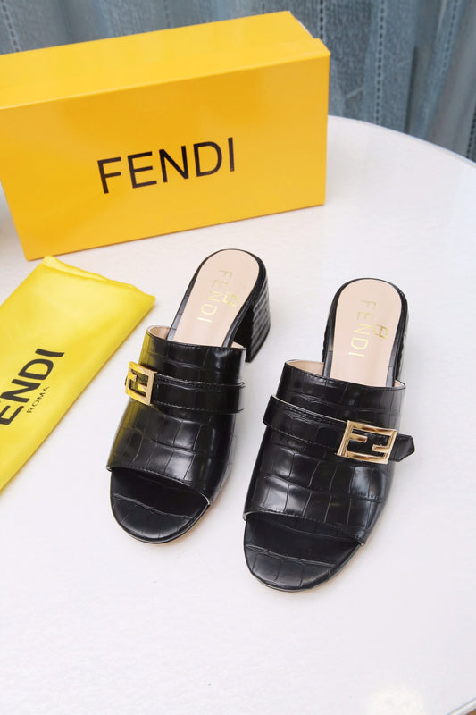 Fendi Black Embossed Croc Slide for women