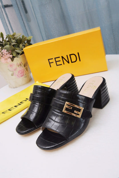 Fendi Black Embossed Croc Slide for women