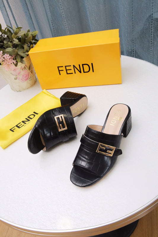 Fendi Black Embossed Croc Slide for women