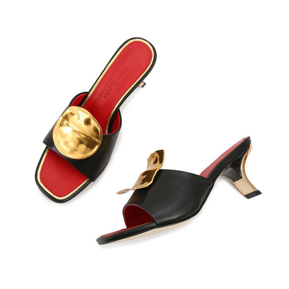 Black Heels With Logo Buckle for women